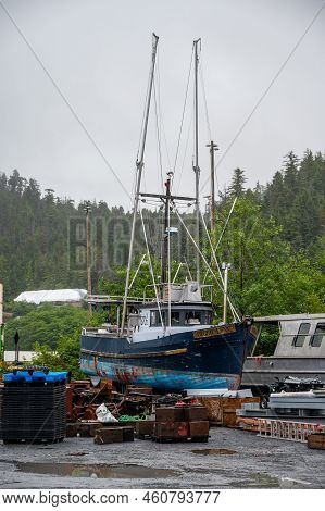 Sitka, Alaska - July 26, 2022: Abandoned Fishing Vessels In The Town Of Sitka.