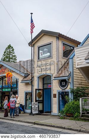 Sitka, Alaska - July 26, 2022 - View Of Sitka's Historic Main Street. American Legion Visible.