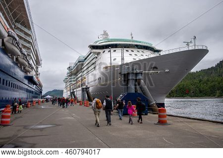 Sitka, Alaska - July 26, 2022 - View Of Sitka's Cruise Ship Terminal With The Serenade Of The Seas A