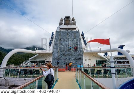 Sitka, Alaska - July 26, 2022 - View Of The Climbing Wall On The Serenade Of The Seas While Docked A