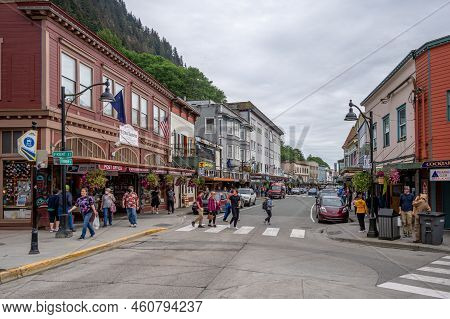 Juneau, Alaska - July 27, 2022: Central Juneau Alaska Is Home To Many Tourist Shops, Restaurants And