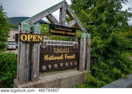 Ketchikan, Alaska - July 29, 2022: Tongass National Forest Sign In Ketchikan Alaska.