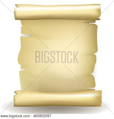 Ancient Vector Blank Aged Worn Paper Scroll With Yellowed Coloring And Ragged Torn Edges On A White 