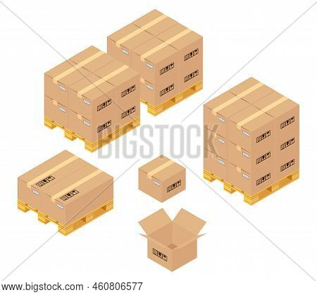 Cardboard Boxes In Warehouse. Storage, Delivery And Logistics Services.  Transportation And Warehous