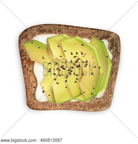 Realistic Healthy Wholemeal Toast With Avocado Slices Vector Illustration