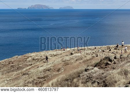 Madeira Island, Portugal - August 22, 2021: Unidentified Tourists Admire The View Of The Desertas Is