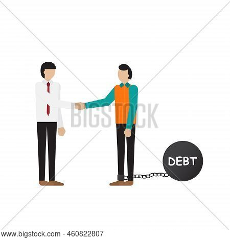 A Vector Of 2 Men Making A Deal With Debt Stone At Leg Inside.