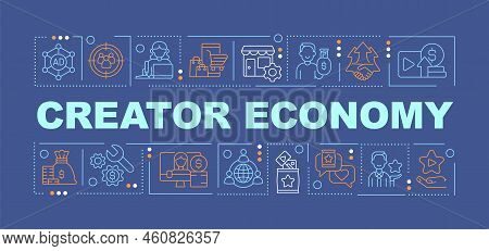 Creator Economy Word Concepts Dark Blue Banner. Digital Marketing. Infographics With Editable Icons 