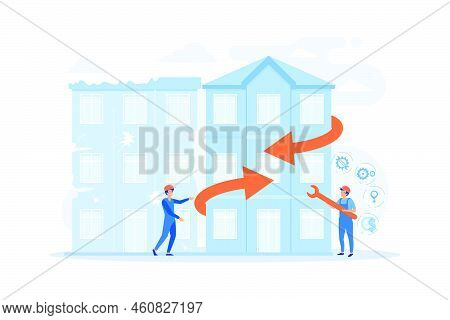 Residential House Reconstruction, City Renovation. Old Buildings Modernization, Building Up Service,
