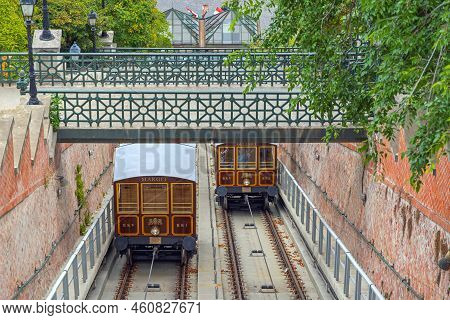 Budapest, Hungary - July 31, 2022: Buda Castle Hill Funicular Budavari Siklo Railway Line In Capital
