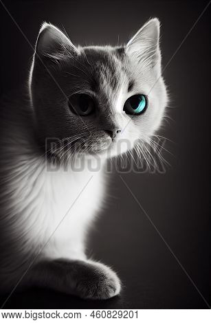 Clever And Beautiful Cat. Cute Forest Or Domestic Animal Or Pet. Concept Art Scenery. Book Illustrat