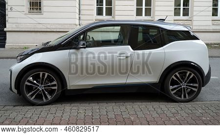 Detmold, Nrw, Germany - Aug 20 2022 A White Electric Bmw I3 Car Parked On The Road