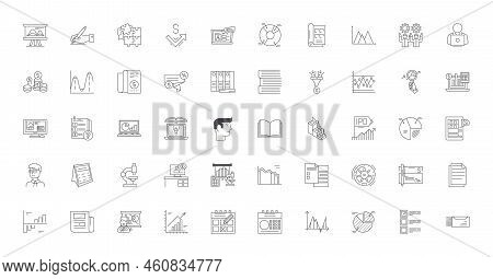 Analytics Concept Illustration, Linear Icons, Line Signs Set, Vector Collection