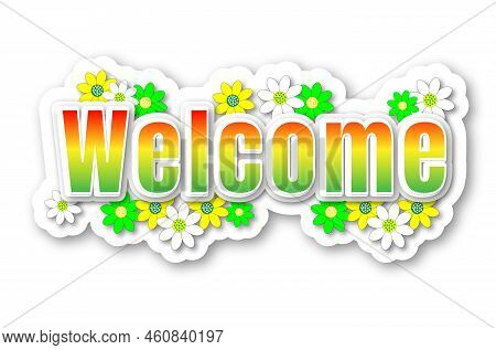 Welcome 3d Text Effect Flower Ornament Baclground