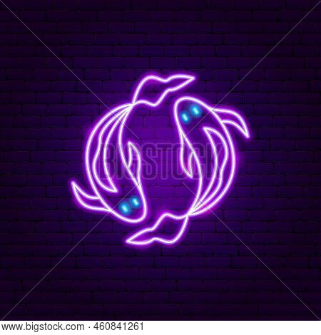 Pisces Zodiac Neon. Vector Illustration Of Horoscope Promotion.