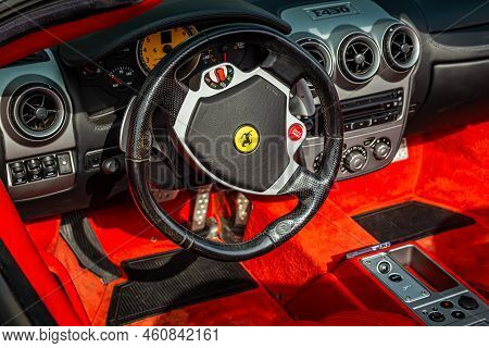 Tybee Island, Ga - October 14, 2017: Cockpit View Of A 2006 Ferrari F430 Spider Roadster At A Local 