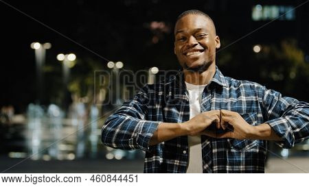 African American Kind Man Guy In Love Standing In Night City Affectionate Romantic Portrait Looking 