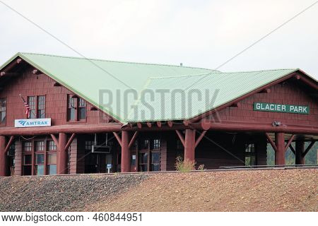 August 26, 2022 In East Glacier, Mt:  Train Depot Where Passengers Arrive And Depart On An Amtrak Tr