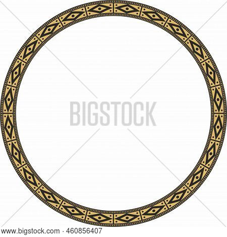 Vector Round Golden Border Ornament. Native American Tribes Framework, Circle.