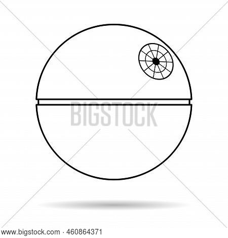 Death Star Icon With Shadow, Mobile Space Station Symbol, Circle Galaxy Planet Vector Illustration .