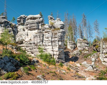 Rock City Ostas, Nature Reserve. Rocky Labyrinth  And Table Mountain, Broumov Region, Czech Republic