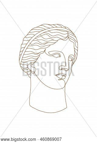 One Line Ancient Greek Goddess Statue. Aphrodite Or Venus Ancient Classical Statue. Vector Art For D