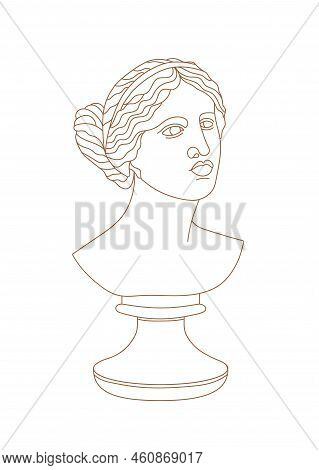 One Line Ancient Greek Goddess Statue. Aphrodite Or Venus Ancient Classical Statue. Vector Art For D