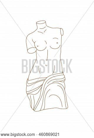 One Line Ancient Greek Goddess Statue. Aphrodite Or Venus Ancient Classical Statue. Vector Art For D