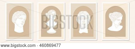 Set Of Abstract Vertical Minimal Posters With Antique Goddess Statue And Geometric Shape. Aphrodite 