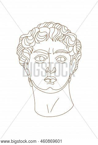 One Line Michelangelo's David Portrait. Classical Greek Sculpture. Vector Art For Design Of Posters,