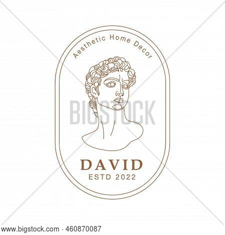 Antique Logo Of Michelangelo's David In A Minimal Liner Style. Delicate Emblem. Vector Icon For Hand
