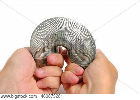 Metal Spring Antistress Toy,slinky, In Hand White Background