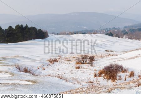 Barren Snow Covered Landscape In Waterbury Vermont Usa