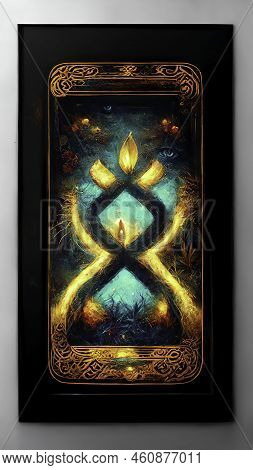 Neon Tarot Card Design. Poker Back Design. Greeting Card With Magic Light. Board Game Cards. Concept