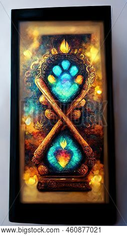Neon Tarot Card Design. Poker Back Design. Greeting Card With Magic Light. Board Game Cards. Concept