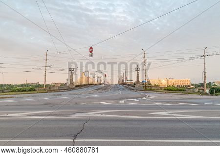 Riga, Latvia - June 20, 2022: Morning View On Stone Bridge (akmens Tilts) Over Daugava River.
