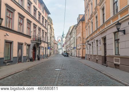 Riga, Latvia - June 20, 2022: Pils Iela Street In Old Town Of Riga.