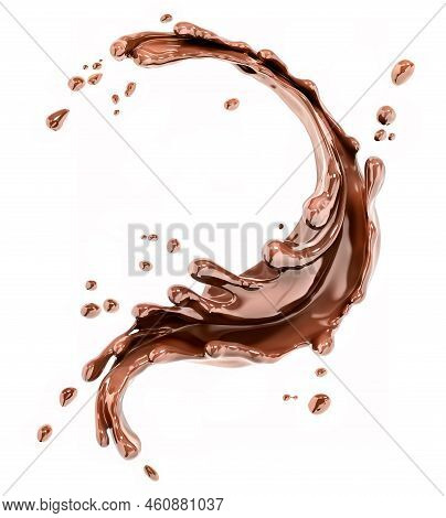 Pouring Chocolate Wave Or Flow Splash, Hot Melted Milk Chocolate Sauce Or Syrup, Cocoa Drink Or Crea