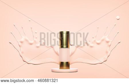 Liquid Makeup Foundation Bottle With Cosmetic, Splashing Cosmetic Liquid, Advertising. Concealer, Fo