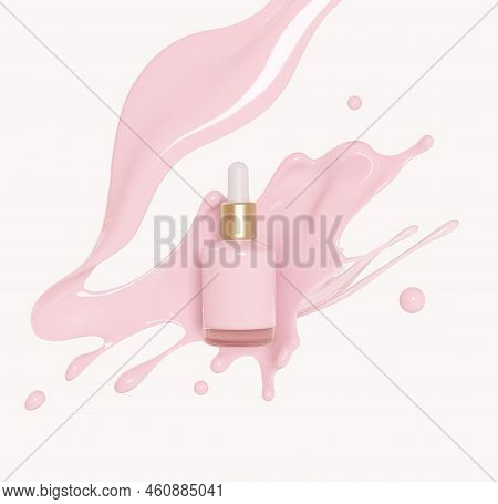 Moisturizing Bottle. Liquid Makeup Foundation Bottle With Cosmetic Cream Splash. Cosmetic Product Te