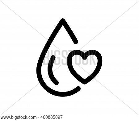 Monoline Vector Drop Water And Heart Logo Icon Blood Donar. Sign Donation Freshness And Clear Water 