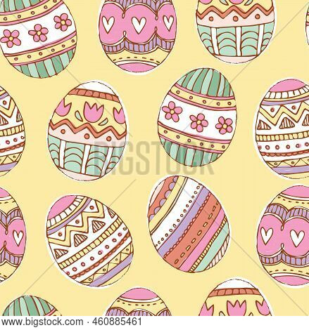 Hand-drawn Decorated Easter Eggs Seamless Vector Pattern