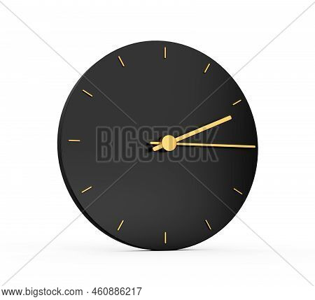 Premium Gold Clock Icon Isolated 2:15 O Clock Quarter Past Two On Black Icon Background. Two Fifteen
