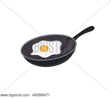 Fried Eggs In Black Pan Logo Design. Continental Breakfast. Top View Of Fried Egg. Culinary Food Pos