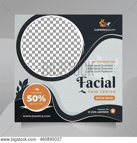 Beauty Facial Care Center Promotion Design Social Media Post And Banner. Square Vector Template Conc