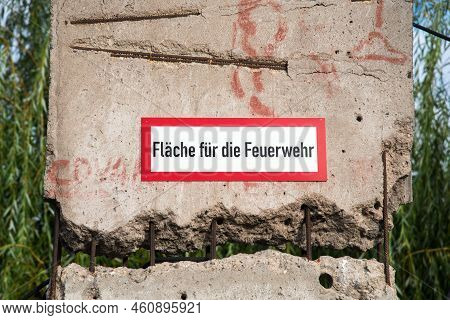 Sign Area For The Fire Brigade In German On A Porous Surface