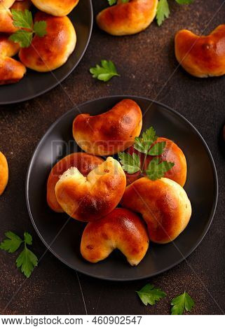 Traditional Latvian Baked Bacon Pies, Buns Or Pastries