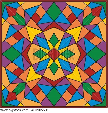Vector Colored Russian Pattern. Tiles For Walls, Floors And Stoves. Stained Glass For Boyars' Mansio