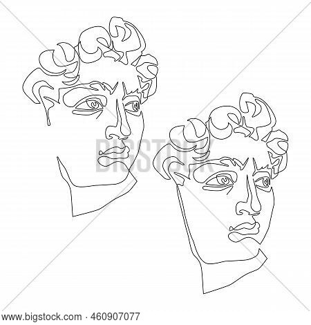 Mask Of Michelangelo's David. Portrait Of A Young Man. Continuous Line Drawing. Vector Illustration.