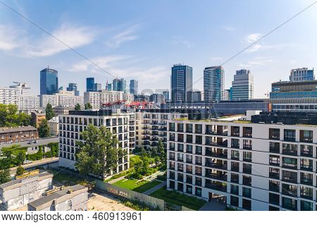 7.22.2022 Warsaw, Poland. Neomodern Multistory Residential Settlement In The Centre Of Warsaw. Skysc